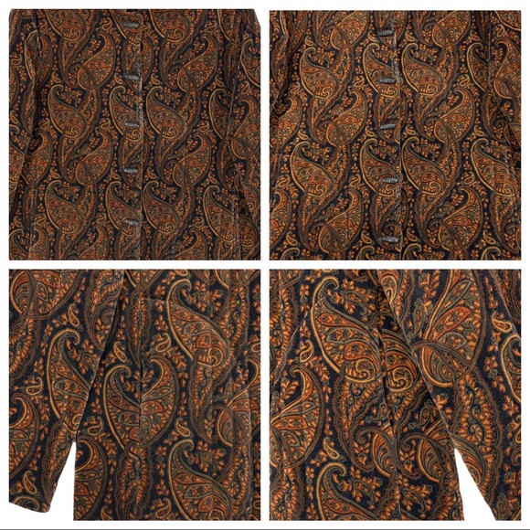 Vintage Paisley Quilted Velvet Like Jacket Coat Toggle Buttons Mandarin Collar - Picture 12 of 16